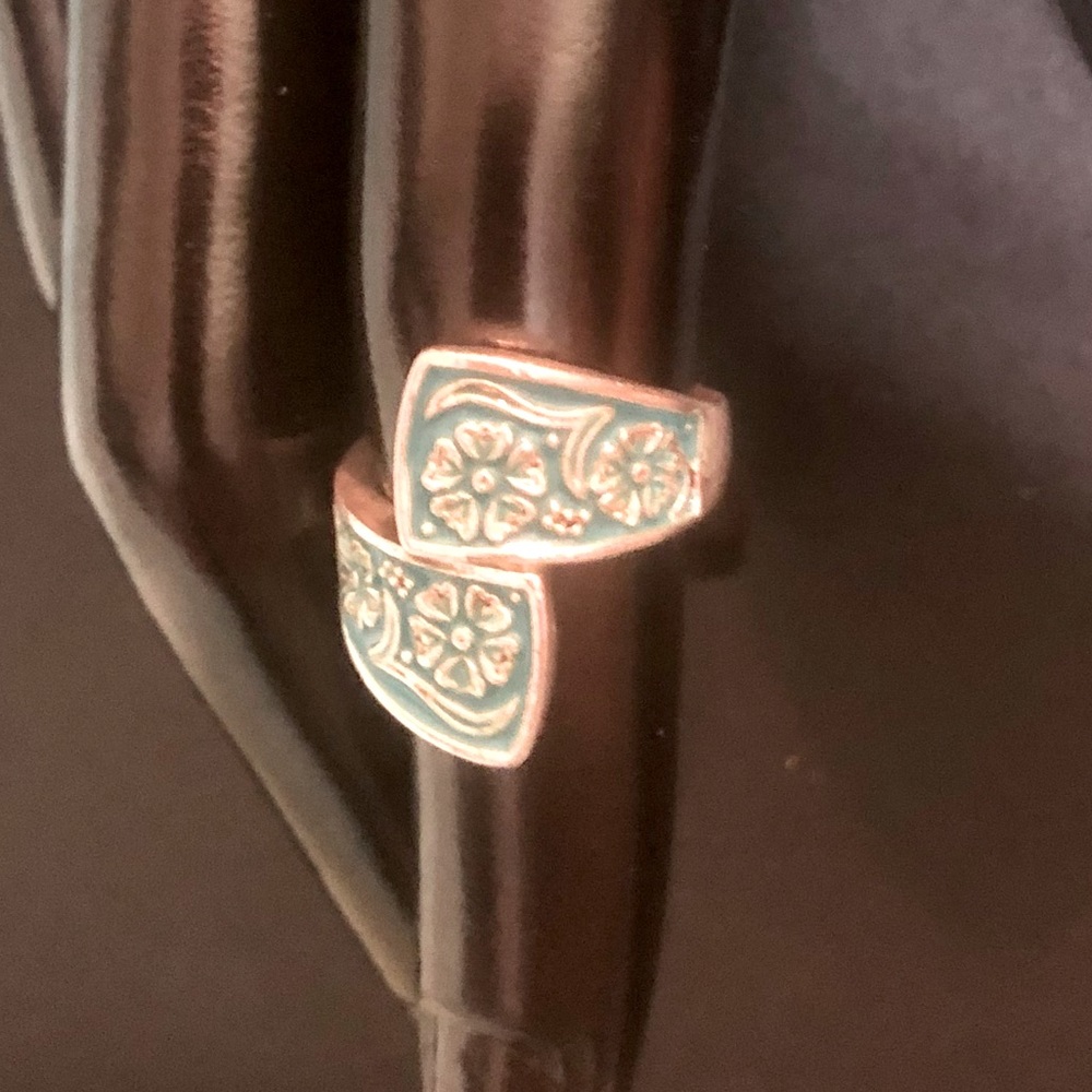 Silver Tone Floral Spoon Style Ring Turquoise Color Size 5